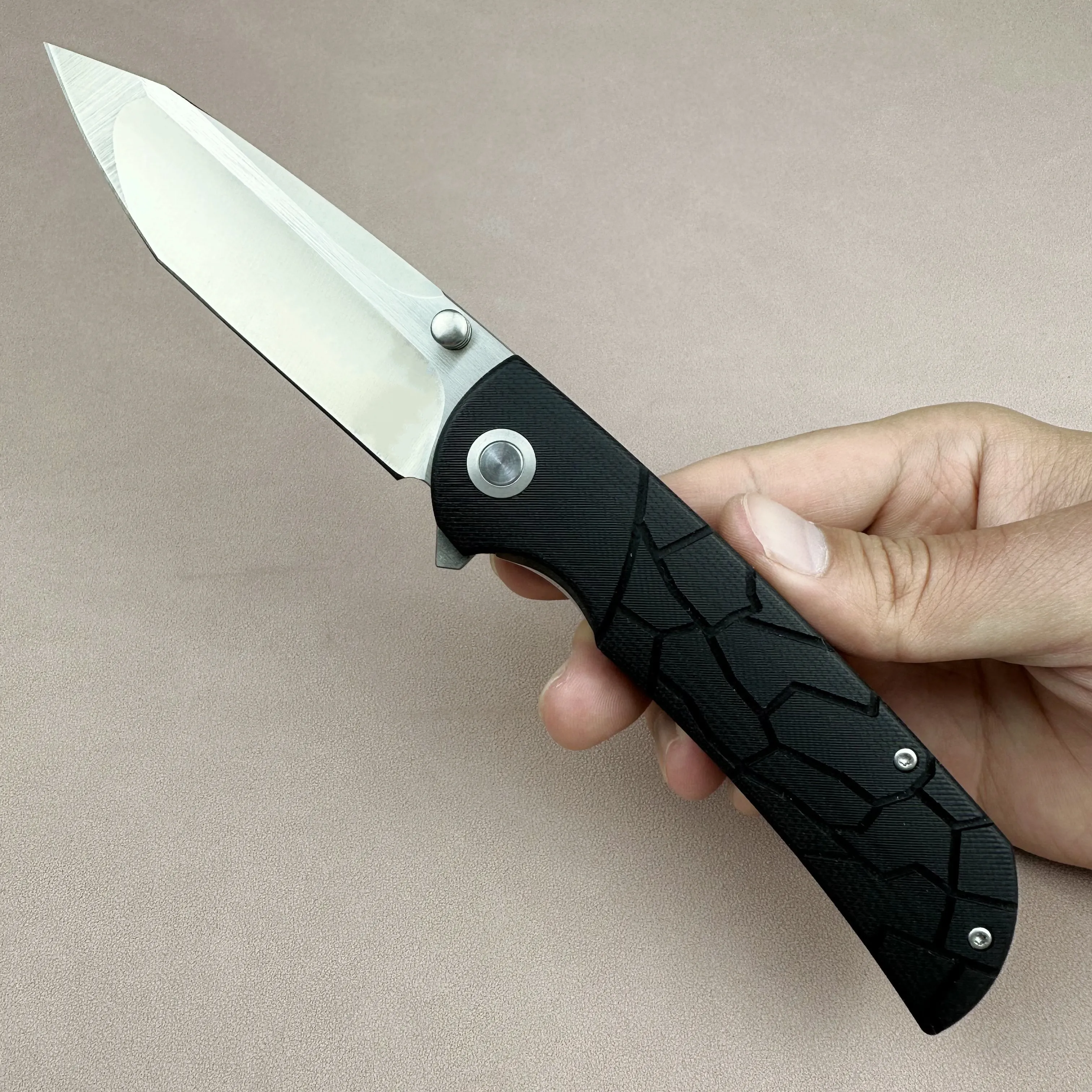 Self Defense Folding Knife with Premium Bearing Ball Quick Smooth Opening, 7C17MOV Steel Blade, G10 Handle, EDC Outdoor Tool