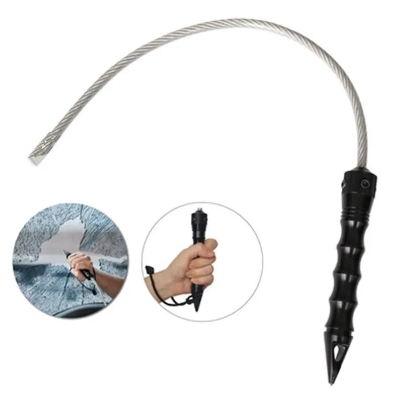 Self Defense Whip 19/29in Hardened Steel Car Emergency Tool with Window Breaker for Quick Strikes and Personal Safety