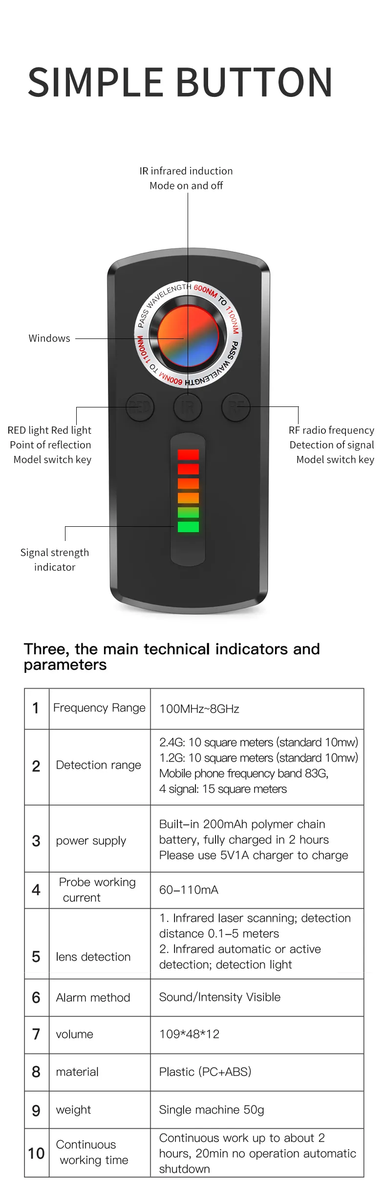 Hidden Camera Detector Wireless RF Signal and Infrared Search for Anti-Spy Security Protection Against All Bugs, Car GPS Trackers, and More