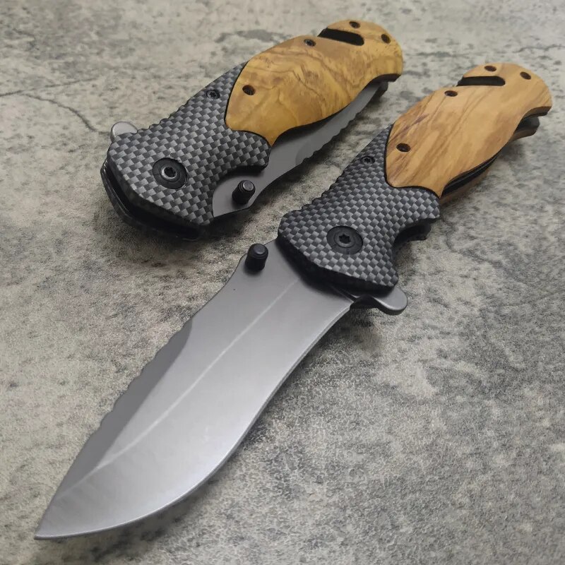 8.2'' Damascus Military Folding Blade Pocket Knife with Wood Handle for Self Defense, Outdoors, Camping, and Hunting Knives For Self Defense